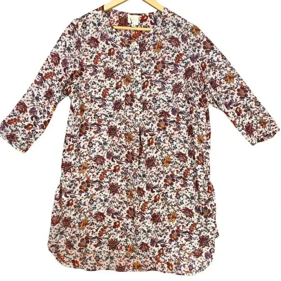 Fig & Flower Womens Multicolor Floral Tunic Polyester Long Sleeve‎ Shift Dress L - Picture 1 of 7